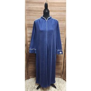 Vintage 1980s Christian Dior Womens XL Navy Blue Velour House coat/Dressing Gown